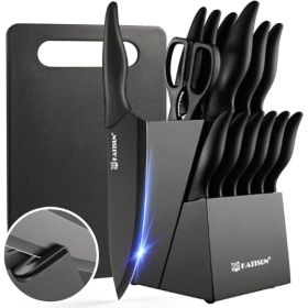 16 Pieces Kitchen Knife Block Set With Cutting Board, German Stainless Steel Knife Set With Sharpener, Dishwasher Safe, Anti-Slip Handle, 6 Steak Kniv