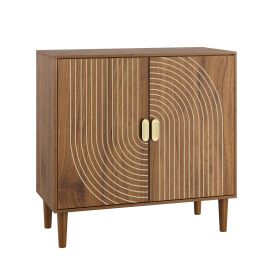 Line Groove Walnut Buffet Sideboard Cabinet, 2 Door Accent Storage Cabinet with Adjustable Shelf for Living Room Entryway Kitchen Office