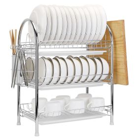 3-Tier Dish Drying Rack Dish Drainer Shelf w/ 3 Drain Trays Chopping Board Rack Utensil Rack Chopsticks Holder For Kitchen Counter Storage