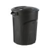 32-Gallon Black Plastic Indoor Outdoor Trash Can with Lid - Made in USA