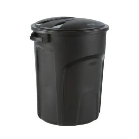 32-Gallon Black Plastic Indoor Outdoor Trash Can with Lid - Made in USA