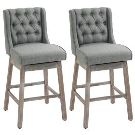 Bar Height Bar Stools Set of 2, 180 Degree Swivel Barstools with Solid Wood Footrests and Button Tufted Design, 30" Seat Height Bar Chairs for Kitche