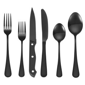 48-Piece Black Silverware Set with Steak Knives, Food-Grade Stainless Steel Flatware Utensils for 8, Mirror Finished Cutlery Set