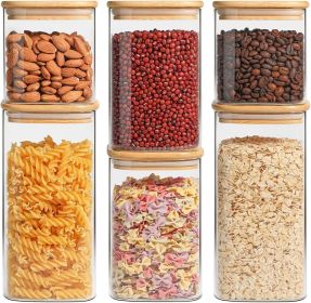 Airtight Glass Storage Canister with Lids (0.7Qt/1.2Qt/1.6Qt) Set of 6, Food Storage Container Kitchen Pantry Storage Jar