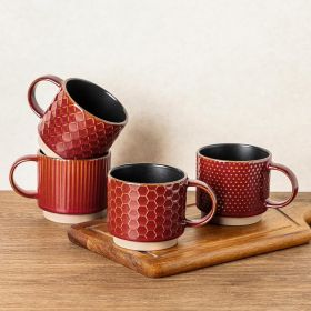12 OZ Stackable Coffee Mugs Set of 4, Ceramic Coffee Cups with Texture Patterns for Man,Woman,Dad,Mom