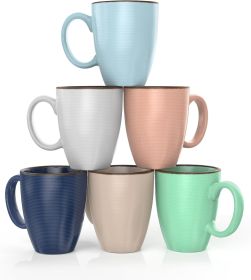 Set of 6 12oz Designer Ribbed Style Colorful Ceramic Coffee Mugs, Coffee Cups Gift Set for Coffee, Tea, Cocoa and More. Dishwasher and Microwave