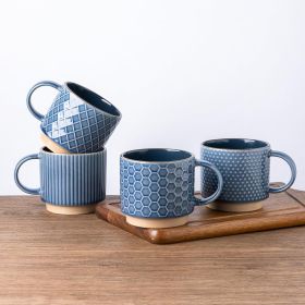 12 OZ Stackable Coffee Mugs, Ceramic Coffee Mugs with Texture Patterns for Man,Woman,Dad,Mom
