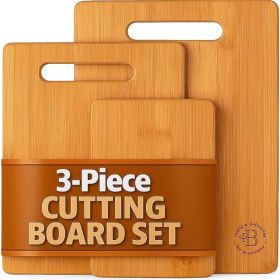 3-Piece Bamboo Cutting Board Set - Wood Cutting Boards for Kitchen, Chopping Meat, Vegetables, Fruits & Cheese - Reversible