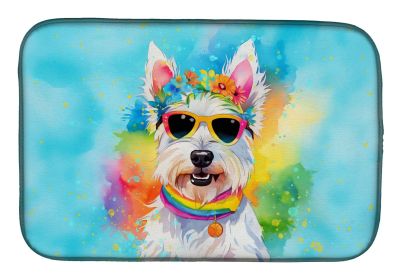 Westie Hippie Dawg Dish Drying Mat Absorbent Dish Drying Mat Pad for Kitchen Counter Dish Drainer Mat for Countertop, 14 x 21", Multicolor