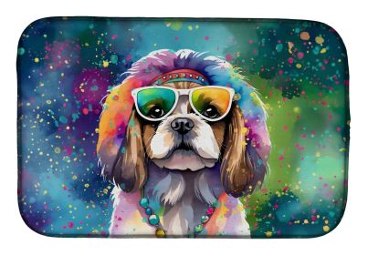 Shih Tzu Hippie Dawg Dish Drying Mat Absorbent Dish Drying Mat Pad for Kitchen Counter Dish Drainer Mat for Countertop, 14 x 21", Multicolor