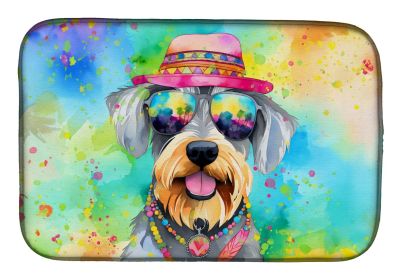 Schnauzer Hippie Dawg Dish Drying Mat Absorbent Dish Drying Mat Pad for Kitchen Counter Dish Drainer Mat for Countertop, 14 x 21", Multicolor