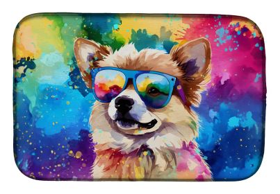 Pomeranian Hippie Dawg Dish Drying Mat Absorbent Dish Drying Mat Pad for Kitchen Counter Dish Drainer Mat for Countertop, 14 x 21", Multicolor