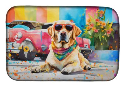 Yellow Labrador Hippie Dawg Dish Drying Mat Absorbent Dish Drying Mat Pad for Kitchen Counter Dish Drainer Mat for Countertop, 14 x 21", Multicol