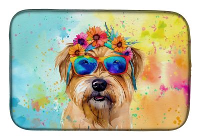 Cairn Terrier Hippie Dawg Dish Drying Mat Absorbent Dish Drying Mat Pad for Kitchen Counter Dish Drainer Mat for Countertop, 14 x 21", Multicolor