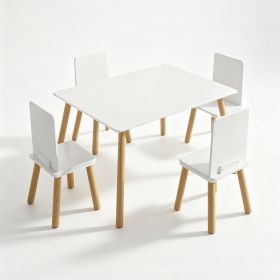 5-Piece Kids Table and Chair Set with 4 High Back Chairs, Activity Table Set with Smooth Corners, Easy-Clean Children Furniture for Eating Learning Pl