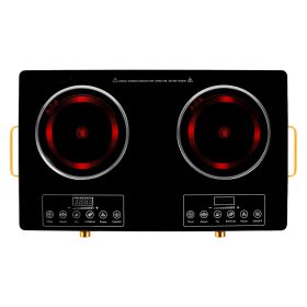7000W Electric Double Ceramic Stove Electric Cooktop Hot Plate Infrared Countertop Burner 3500W+3500W with 11 Power Levels 0-4H Timer Portable Handle (Option: Black)