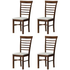 Wooden Dining Chairs Set of 4, Farmhouse Upholstered Kitchen Chairs with Rubber Wood Frame, Dark Brown and Beige (Option: Dark Brown and Beige-1035x500x435 mm)