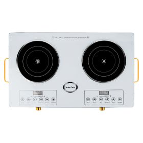 7000W Electric Double Ceramic Stove Electric Cooktop Hot Plate Infrared Countertop Burner 3500W+3500W with 11 Power Levels 0-4H Timer Portable Handle (Option: White)