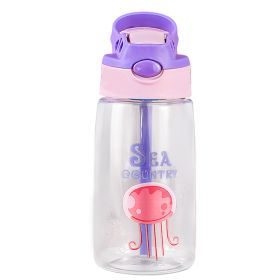 16.2Oz Leak-proof Kids Water Bottle with Straw Push Button Sport Water Bottle for Kids Crab Ship Jellyfish Rocket (Option: Jellyfish)