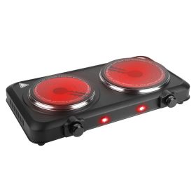 1800W Electric Infrared Dual Burner Portable Heating Hot Plate Stove Countertop RV Hotplate with 7.5” & 6.3” Glass Cooktop Stepless Temperature Adjust (Option: HG_ElectricDoubleBurne)