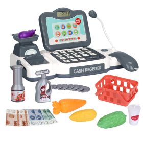 Kids Cash Register Pretend Play Cashier Toy with Scanner Calculator Credit Card Money Grocery Products Educational Toy Gift for Kids Aged 3 4 5 6 Year (Option: Grey)