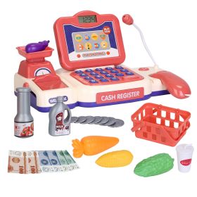 Kids Cash Register Pretend Play Cashier Toy with Scanner Calculator Credit Card Money Grocery Products Educational Toy Gift for Kids Aged 3 4 5 6 Year (Option: Pink)