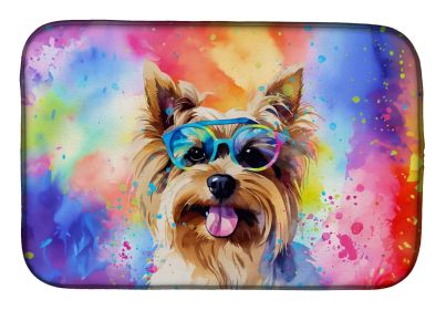 Yorkshire Terrier Hippie Dawg Dish Drying Mat Absorbent Dish Drying Mat Pad for Kitchen Counter Dish Drainer Mat for Countertop, 14 x 21", Multic (Default: Default)