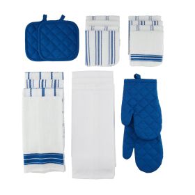 20 Piece Set, Terry & Flat Kitchen Towel, Dish Cloth, Flour Sack, Oven Mitt, Pot Holder (Color: Blue)