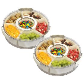 2Pcs Divided Serving Tray with Lid and Handle 360° Rotatable Snack Box Container with 6 Dividers Clear Portable Snack Platters for Fruit Candy Nut Sna (Option: L)