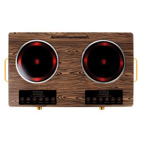 7000W Electric Double Ceramic Stove Electric Cooktop Hot Plate Infrared Countertop Burner 3500W+3500W with 11 Power Levels 0-4H Timer Portable Handle (Option: Wood)