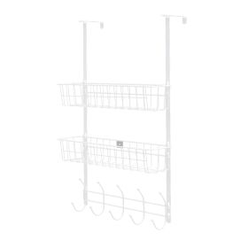 Over The Door Hooks Organizer Door Towel Rack Hanger 5 Hooks with 2 Metal Baskets for Kitchen Storage Shelf (Option: Silver)